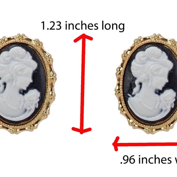 Oval cameo earrings in black and white in a Victorian gold frame setting - Picture 6 of 7